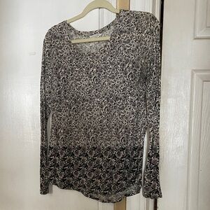 Lucky Brand Black and Gray Patterned Long Sleeve Top